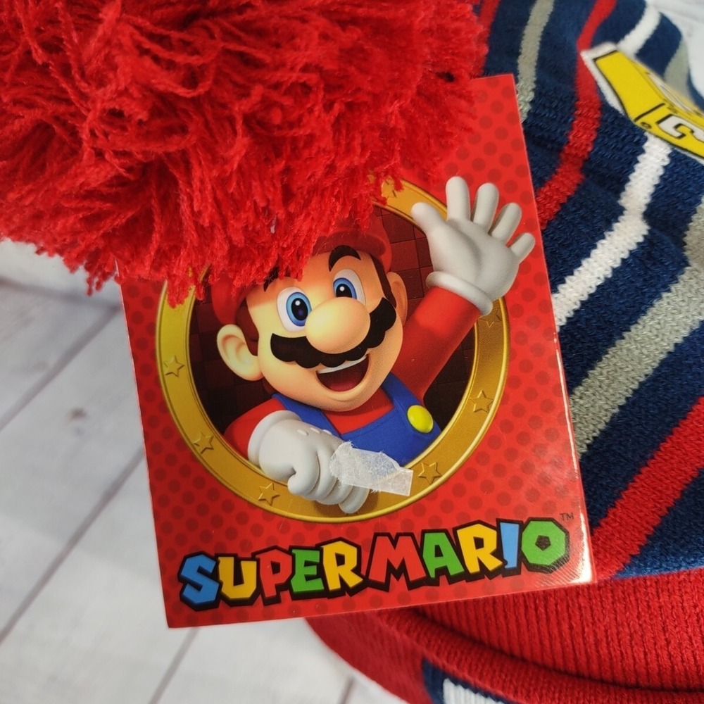 Super Mario Unisex Kids Beanie Hat Toboggan One Size Red White Blue Ninetendo - Picture 7 of 8